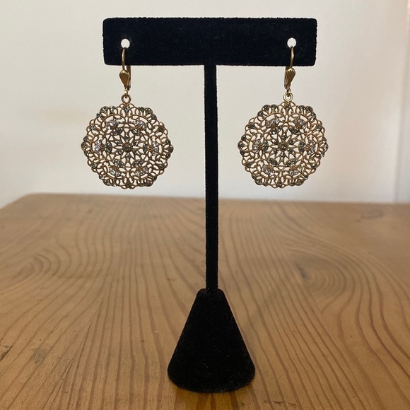 Gold Tone Embellished Dangle Earrings - Picture 1 of 8